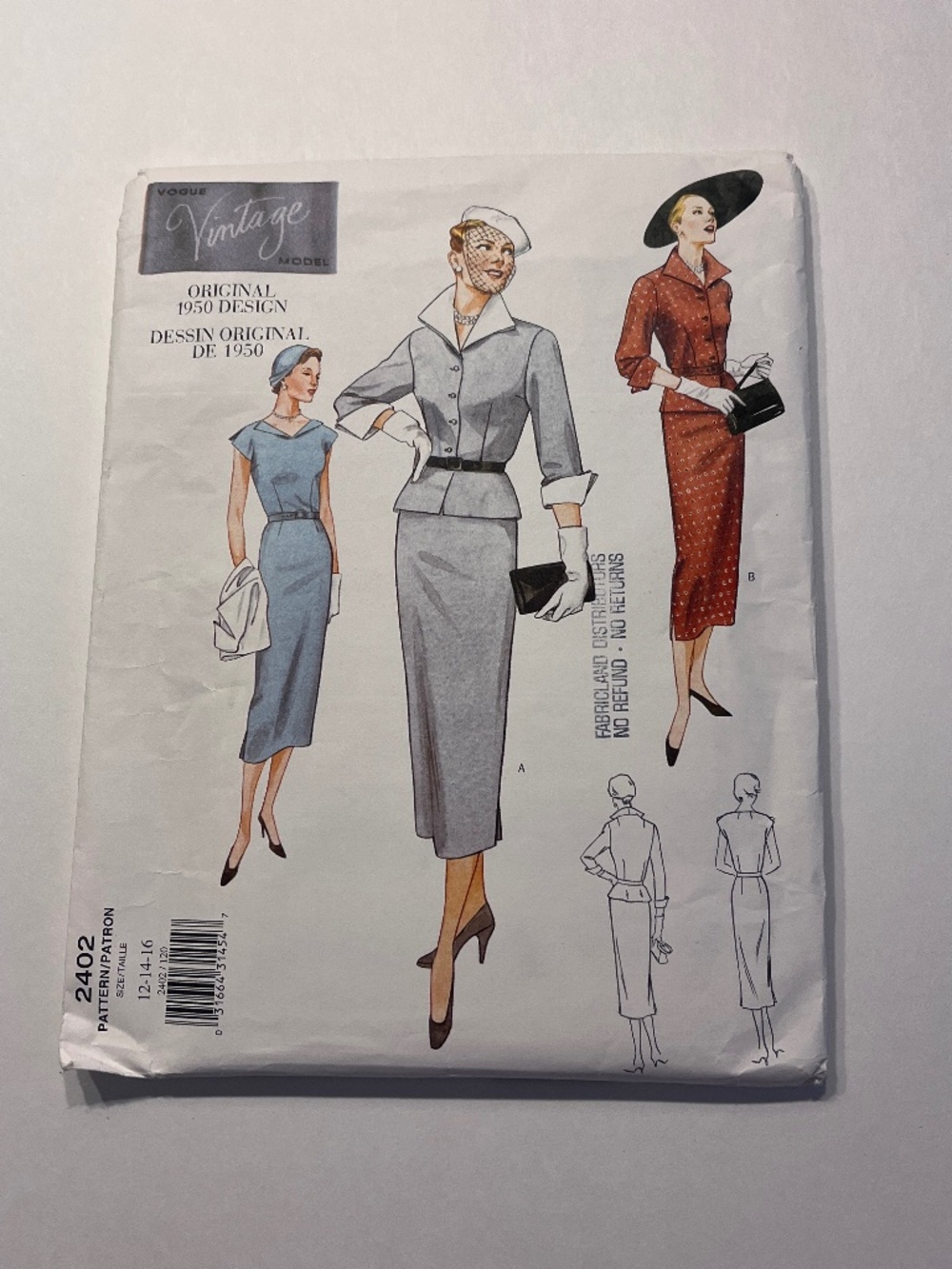 Vogue Vintage Pattern V2402 Out-of-Print Peplum Suit and Dress Sizes 12-16